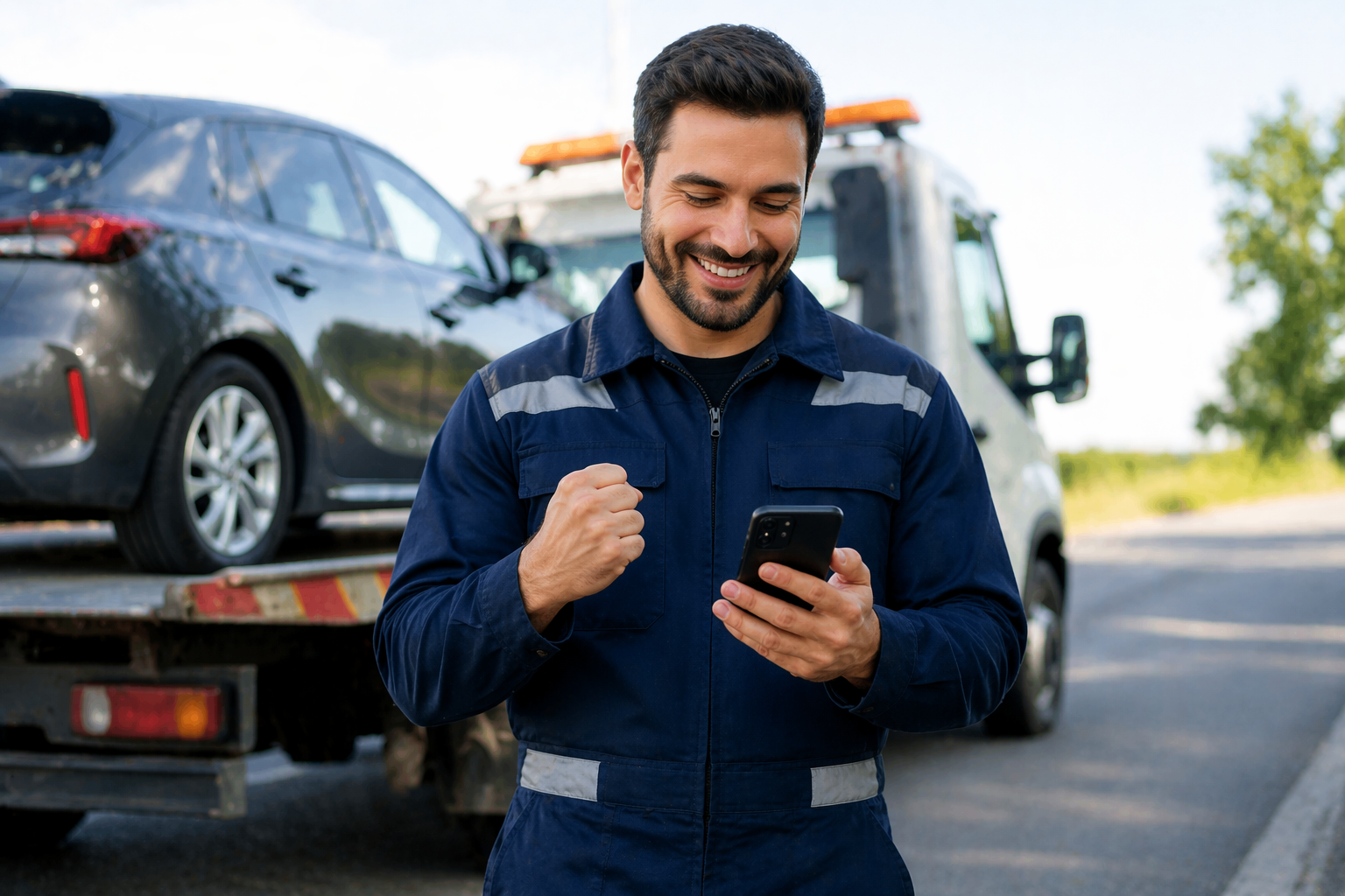 A happy technicial getting pay paid after work